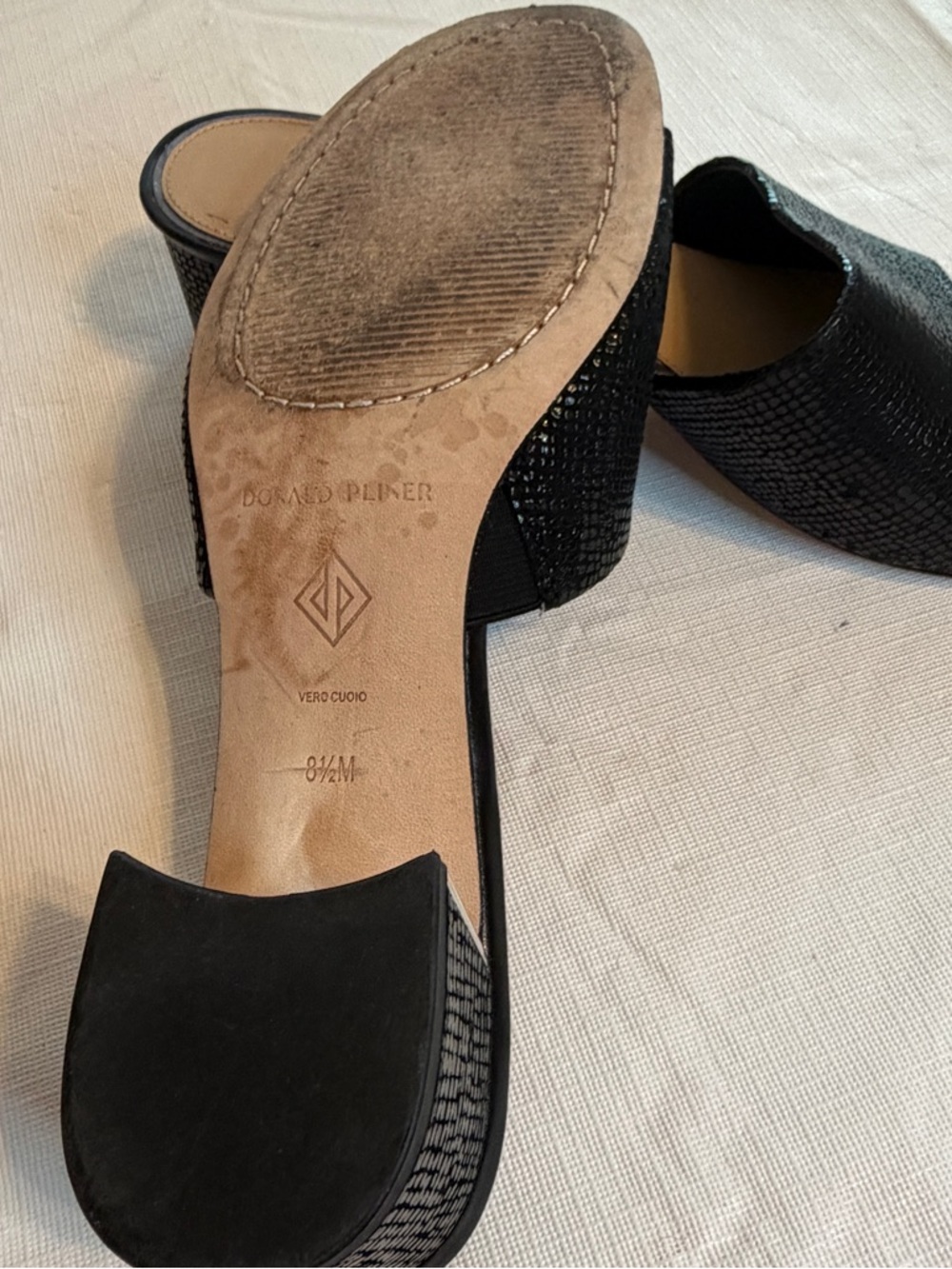 Donald J Pliner Black Textured Slide Mules with Sculpted Heel - Picture 7 of 8